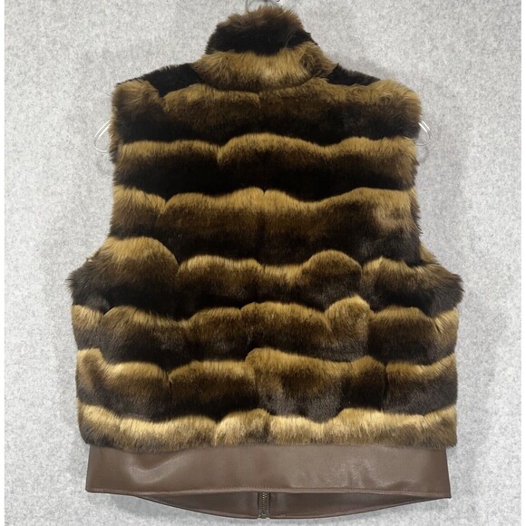 Chicos Faux Fur Vest Womens Small Zip Up Front Stripes Lined Winter Mob Wife - Picture 4 of 12